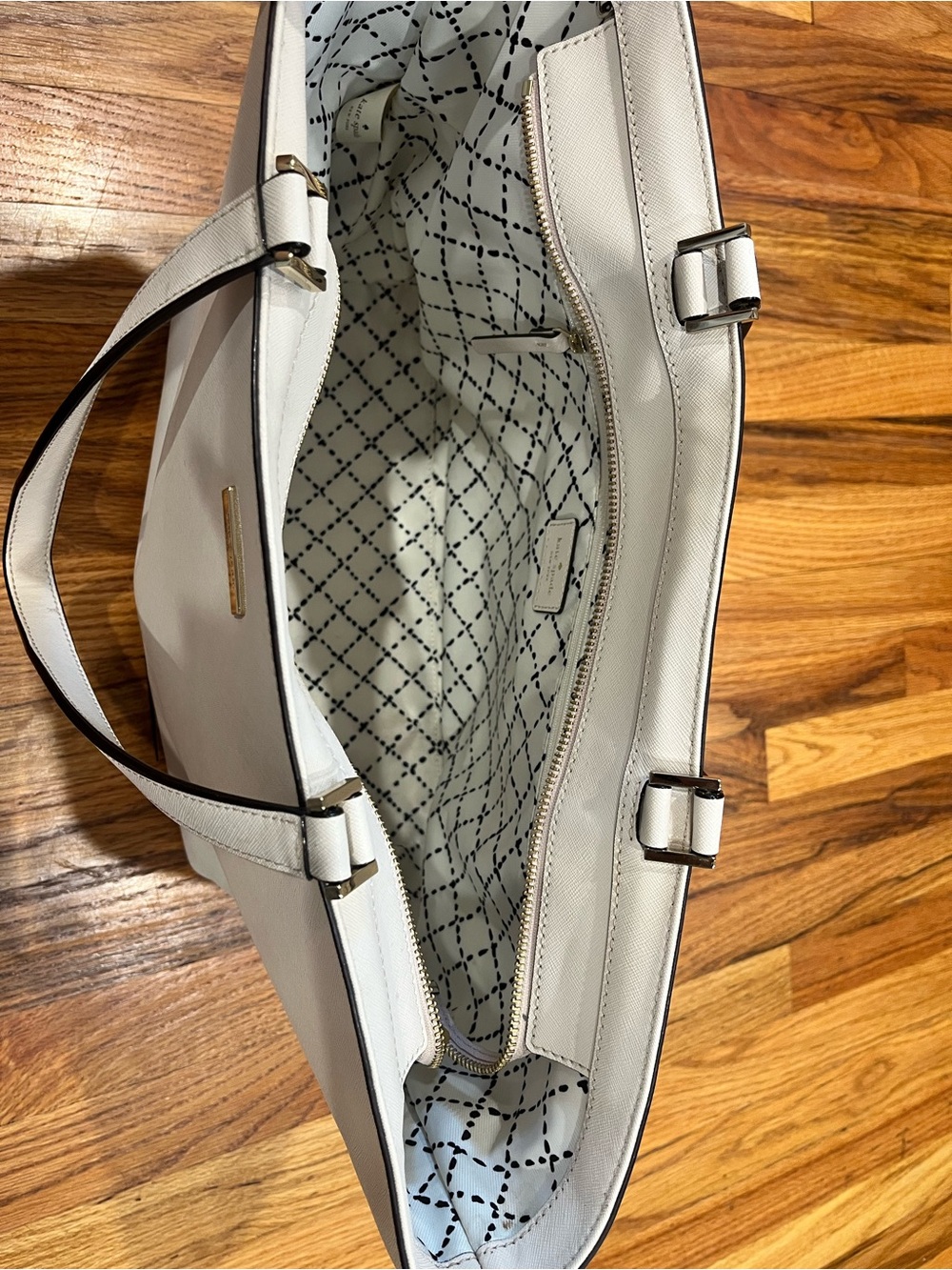 kate spade Cream Structured Saffiano Tote with Gold Plaque - Picture 9 of 13